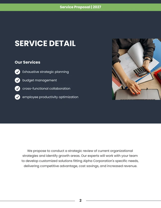 Dark Blue And Green Minimalist Modern Service Proposal - Page 2