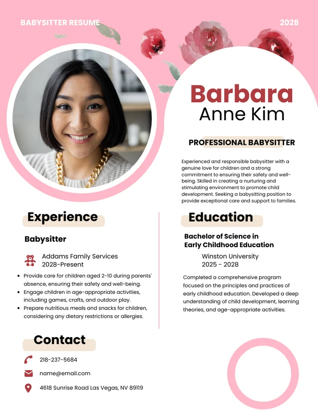 Pink Circle Babysitter Resume Template