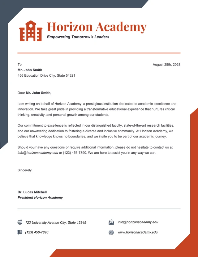 Blue Gray Orange Modern University Letterhead Template