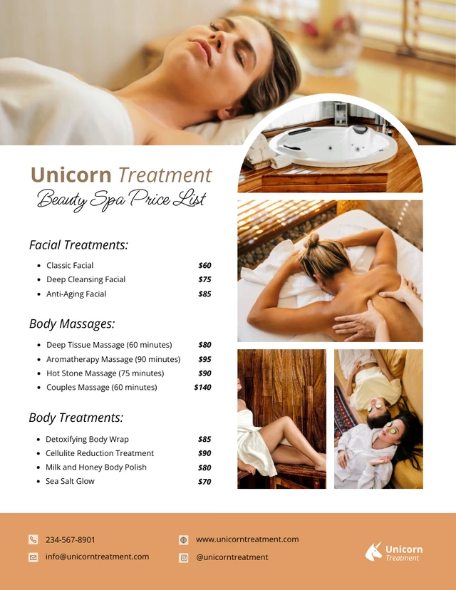 Minimalist Sand Treatment SPA Price Lists Template