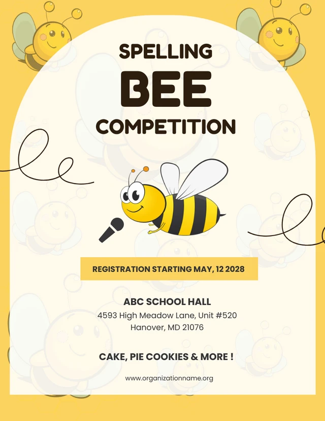 Yellow and White Spelling Bee Competition Poster Template
