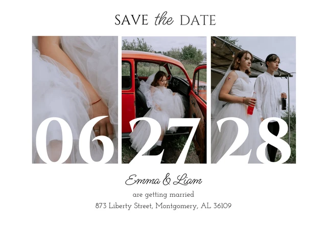 Minimalist Picture Grid Wedding Save The Date Template
