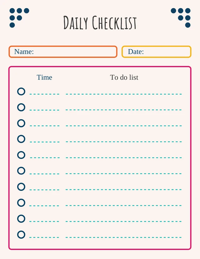 Cream Simple Daily Checklist Template