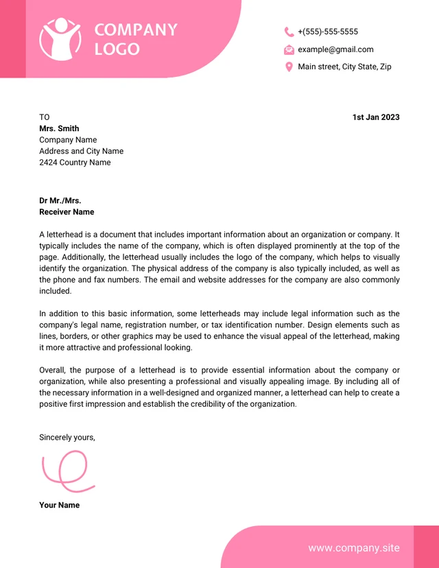 Baby Pink Minimalist Feminine Creative Letterhead Template
