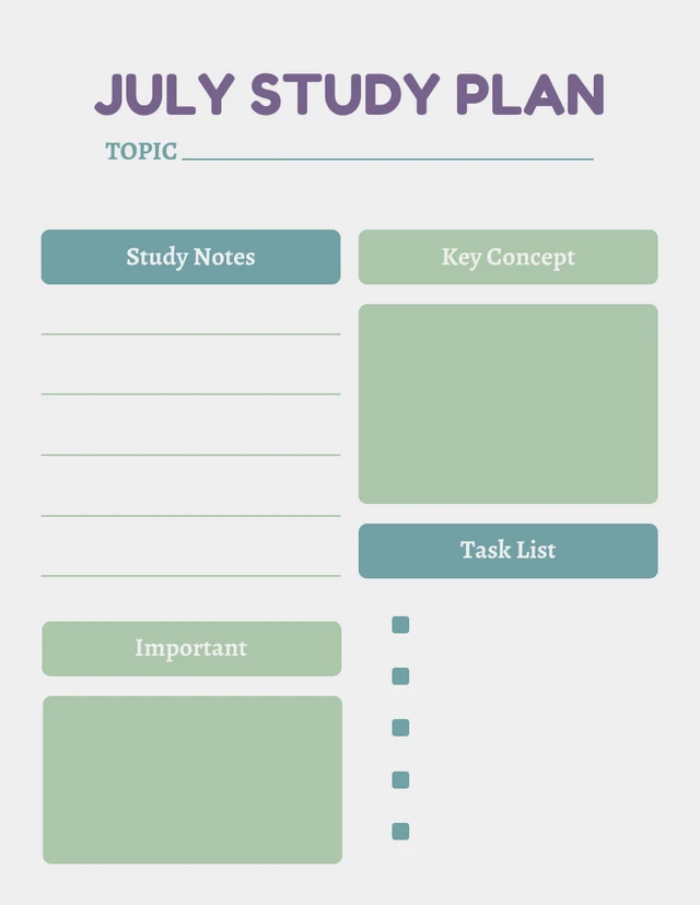 Light Grey Minimalist July Study Plan Schedule Template