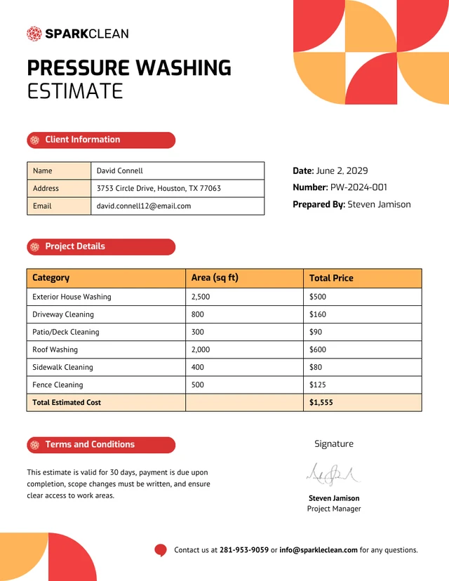 Pressure Washing Estimate Template