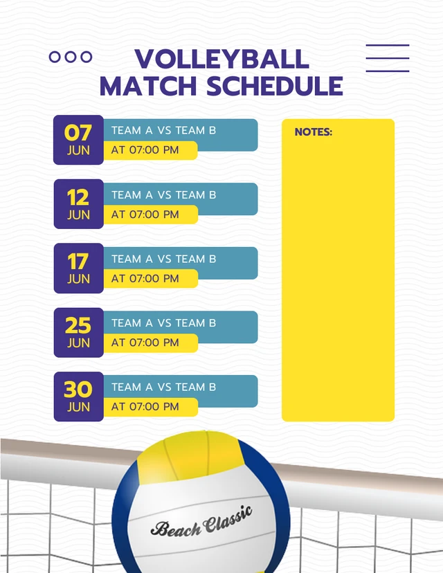 White Clean Design Volleyball Match Schedule Template