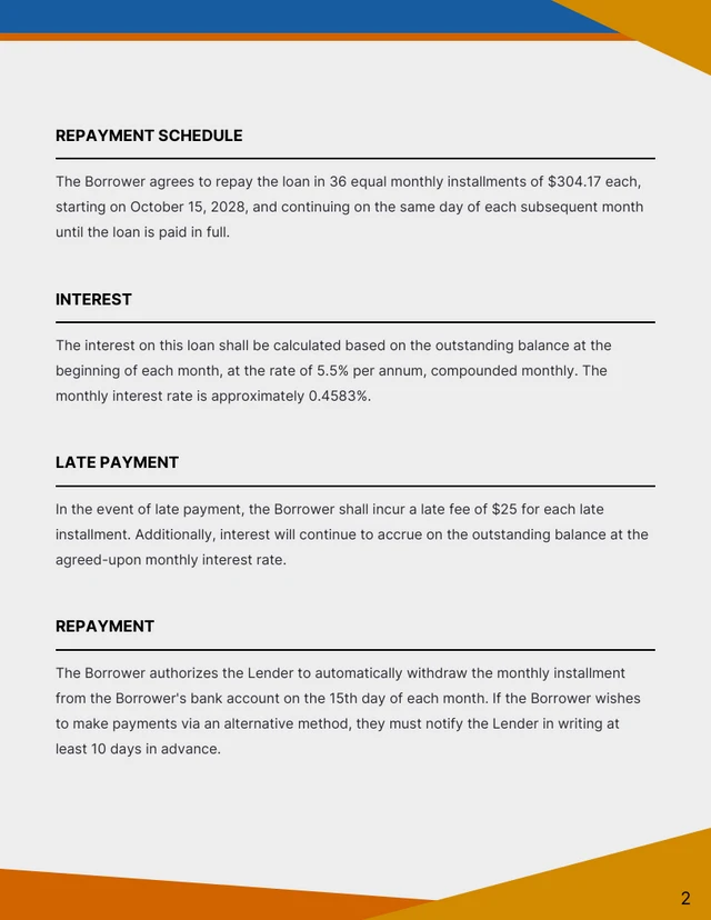 Simple Blue and Orange Personal Loan Contracts - Page 2