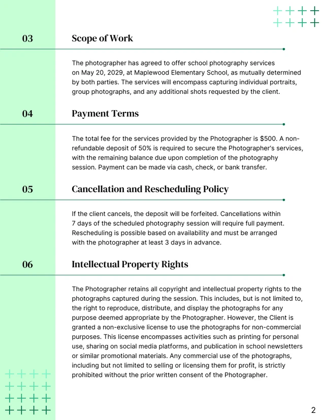 School Photography Contract - Page 2