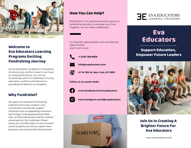 Pink and Dark Blue School Fundraising Tri-fold Brochure - Page 1