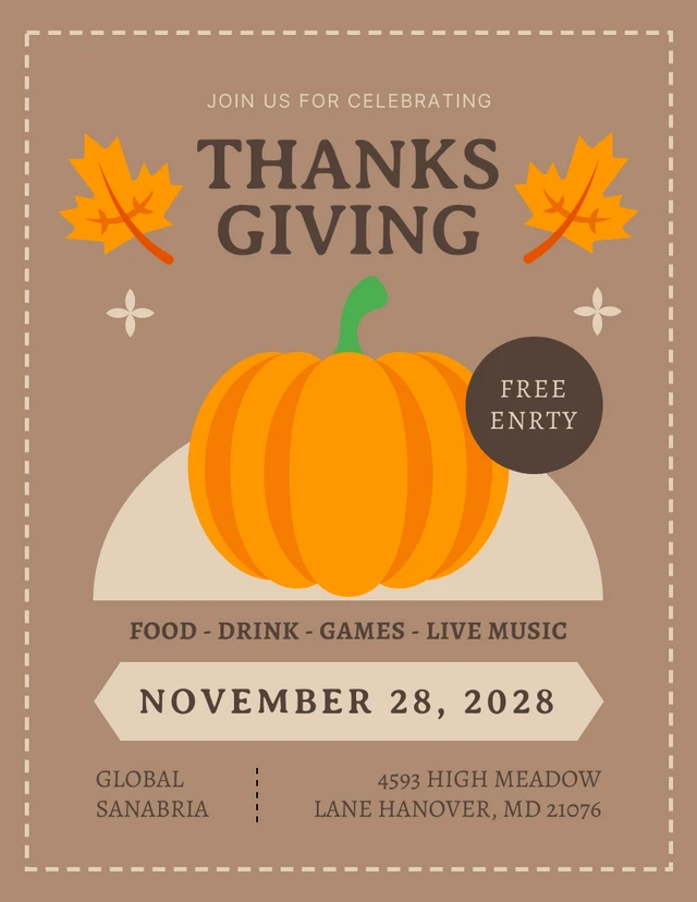 Brown Simple Illustration Vintage Thanksgiving Poster Template