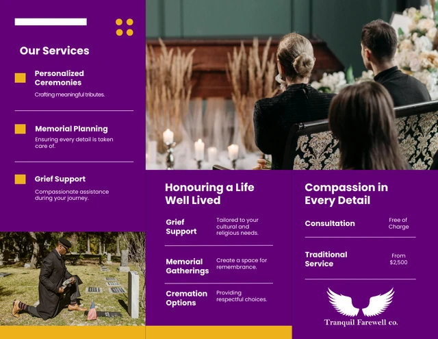 Simple Purple and Yellow Funeral Service Tri-fold Brochure - Page 2