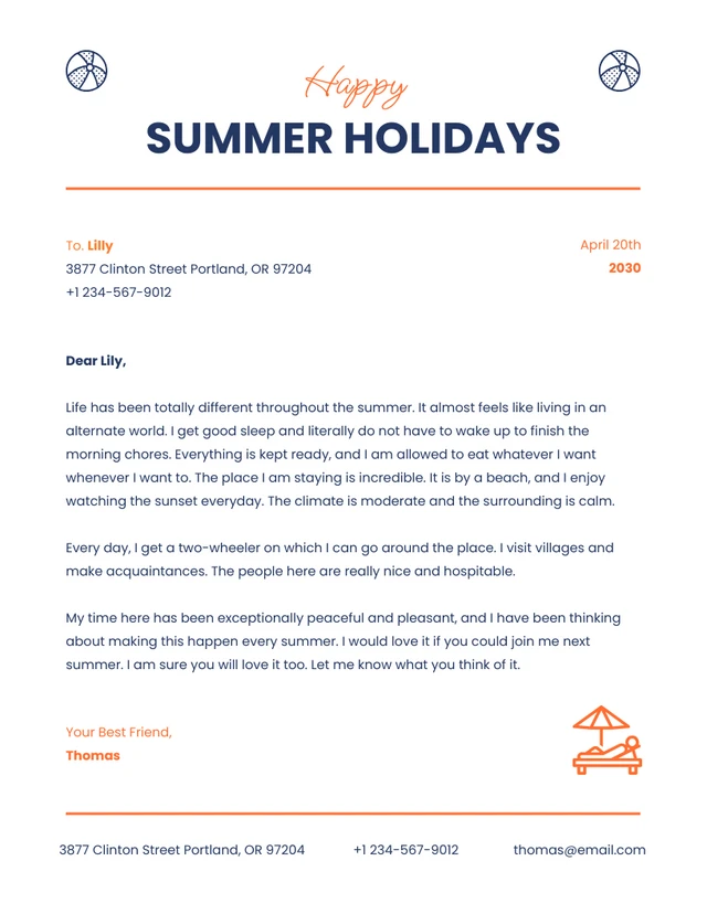 Orange And Navy Clean Happy Summer Holidays Business Letterhead
