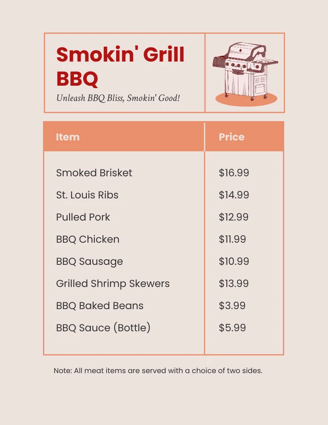 Retro Orange BBQ Restaurant Menu Template