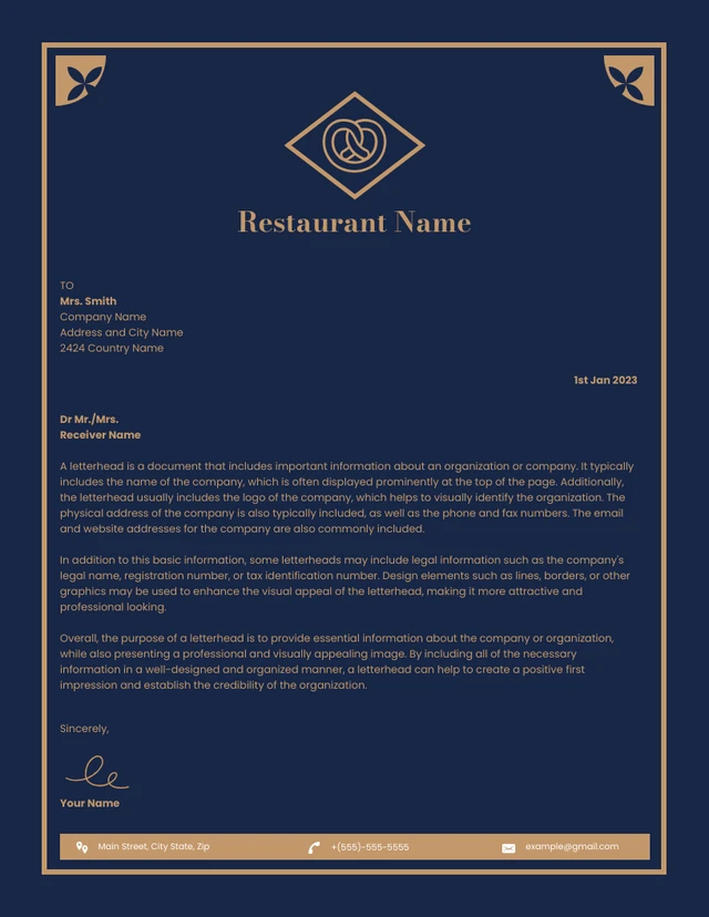 Blue And Brown Vintage Restaurant Letterhead Template
