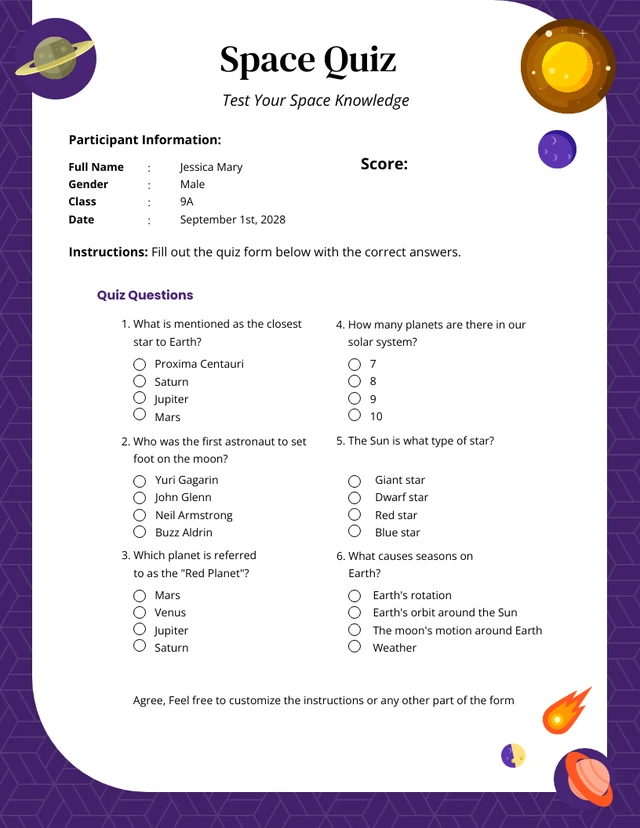 Simple Purple Quiz Form Template