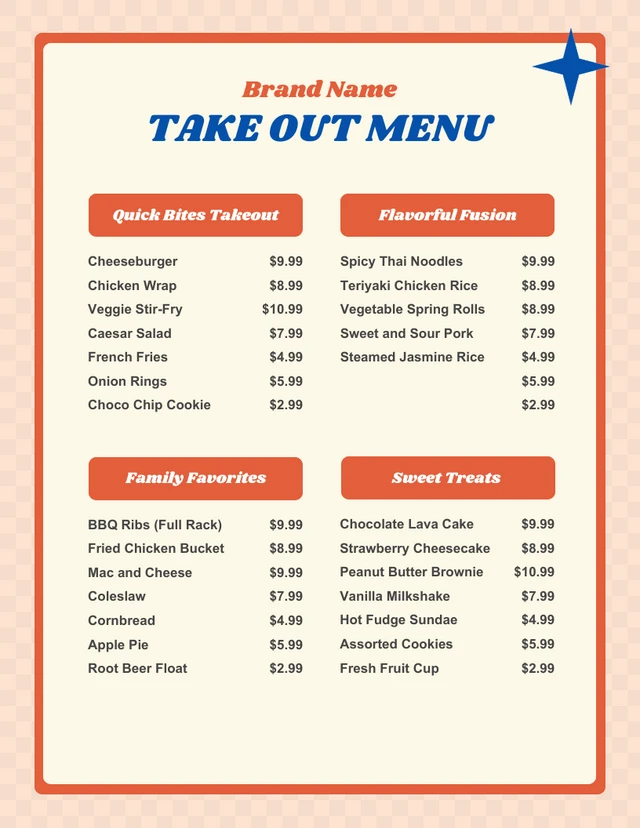 Retro Chess Orange Blue Take Out Menus Template