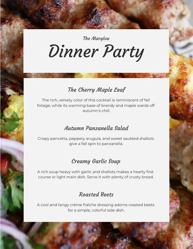 Beige Simple Photo Dinner Party Menu Template