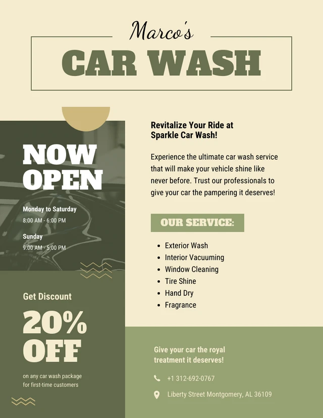 Dark Gold And Green Elegant  Car Wash Poster
