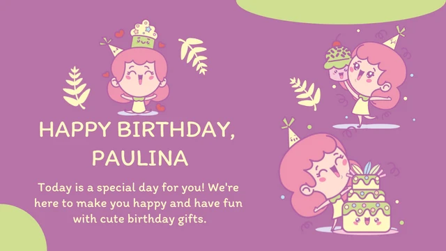 Purple And Green Playful Cheerful Illustration Girls Celebrate Birthday Presentation - Page 2