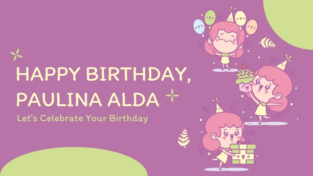 Purple And Green Playful Cheerful Illustration Girls Celebrate Birthday Presentation - Page 1