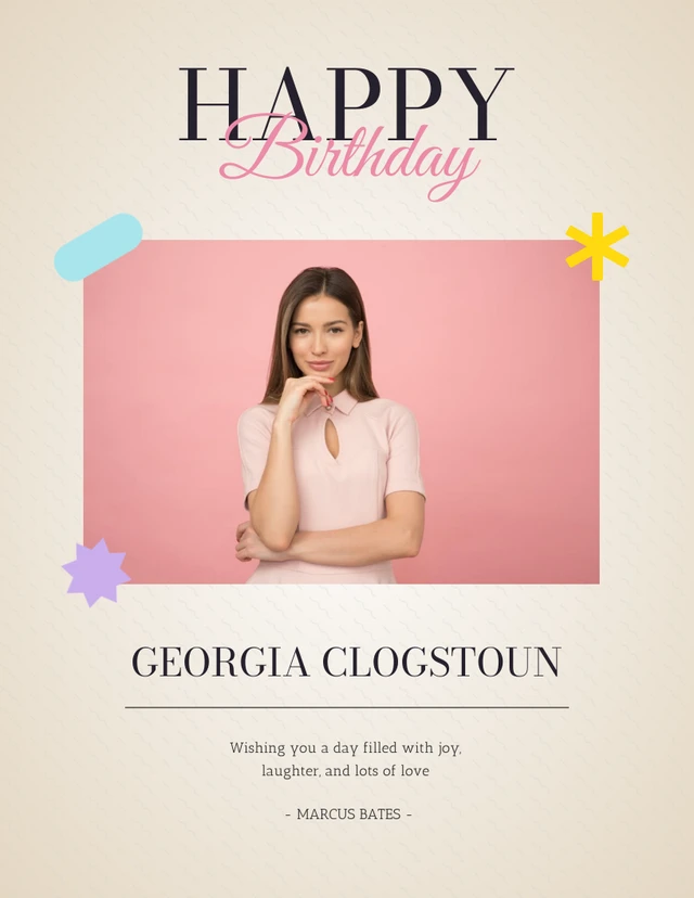 Cream and Pink Happy Birthday Poster Template
