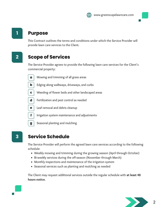 Commercial Lawn Care Contract Template - Page 2