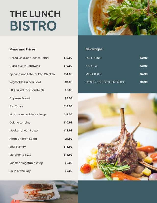 Beige And Dark Green Simple Modern Lunch Menu Template