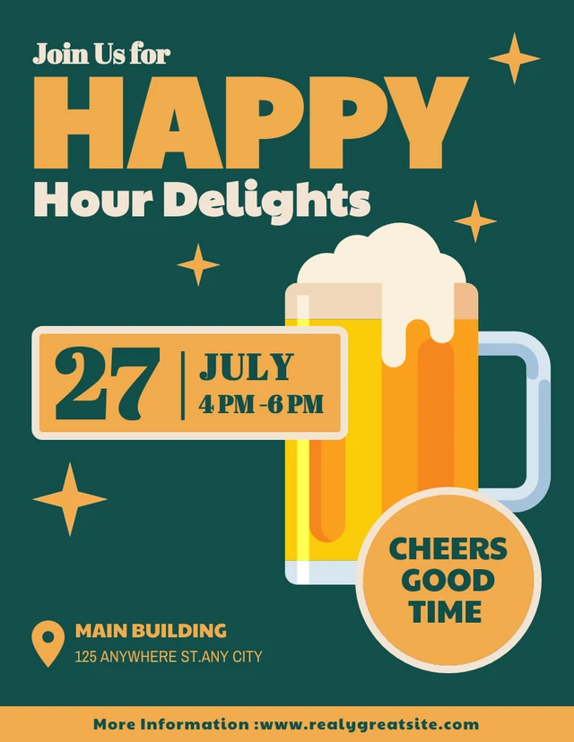 Dark Green And Orange Happy Hour Invitaion Template