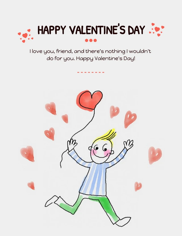 Light Grey Cute Illustration Happy Valentines Day Poster Template