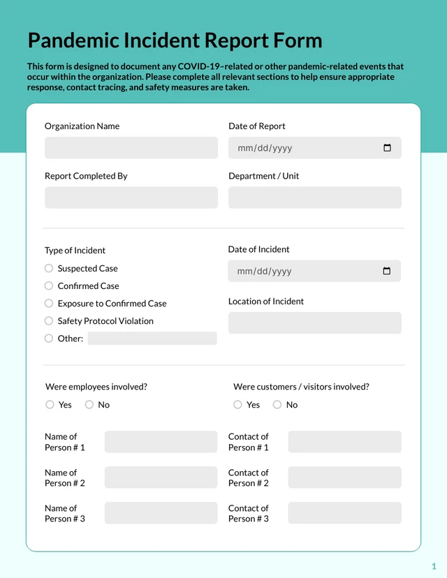 Pandemic Incident Report - Page 1