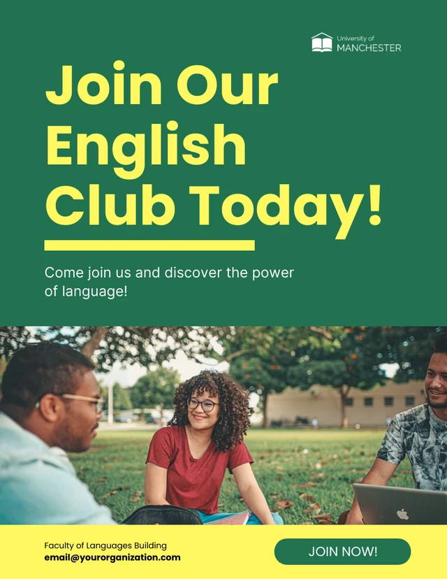 Green and Yellow English Club Poster  Template
