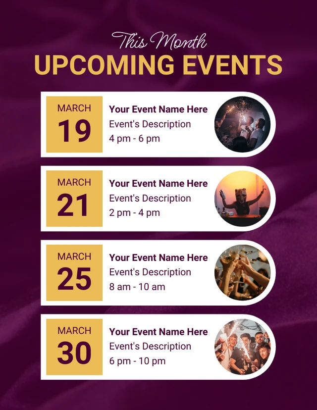 Dark Purple Modern Texture Upcoming Events Schedule Template