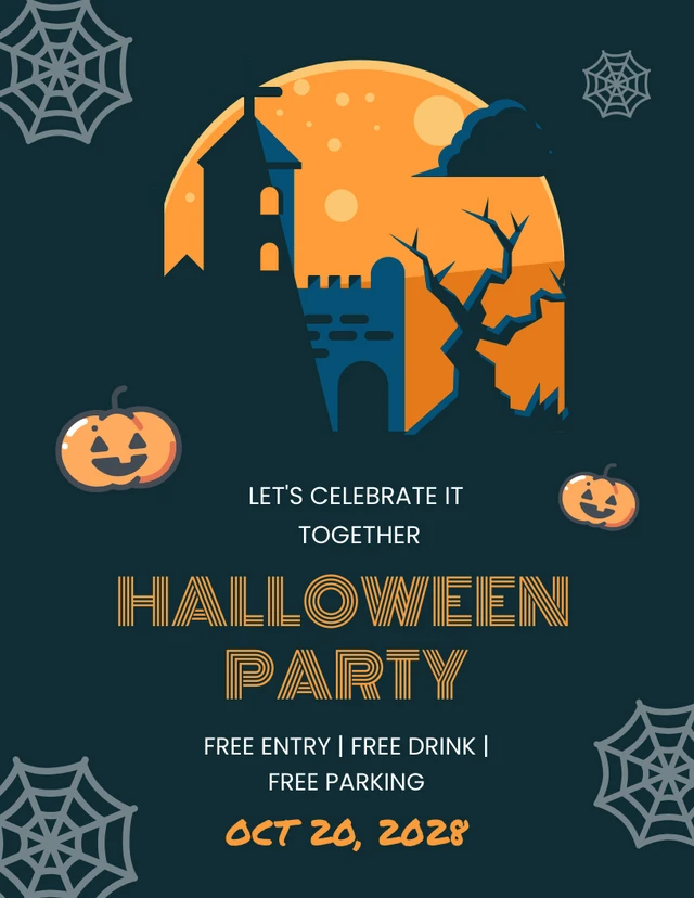 Dark Blue and Orange Halloween Party Invitation Template