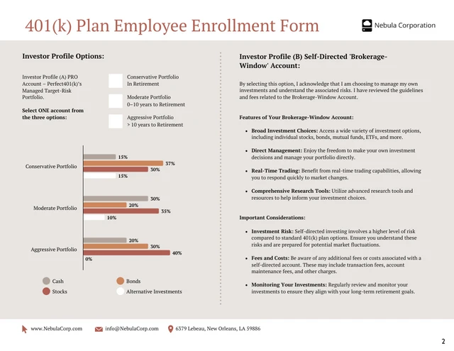 401(k) Enrollment Form for Employees - Page 2