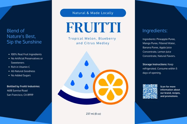 Blue Modern Smoothie Beverage Water Bottle Label Template