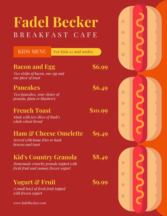 Red Modern Illustration Breakfast Kids Menu Template