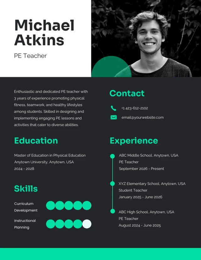 Dark Neon Green Academic Resume Template