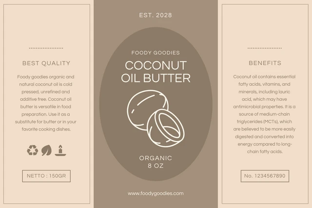 Light Brown Minimalist Coconut Jar Label Template