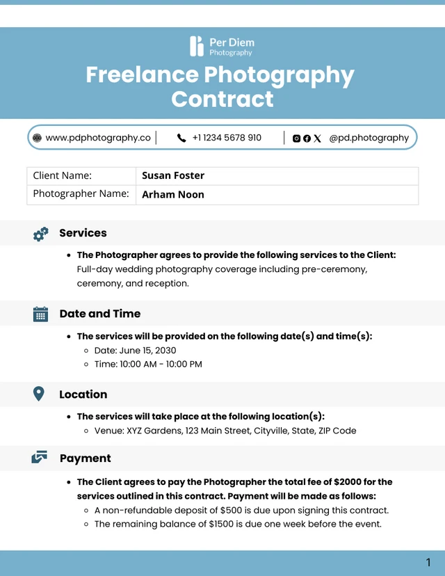 Freelance Photographer Contract - Page 1