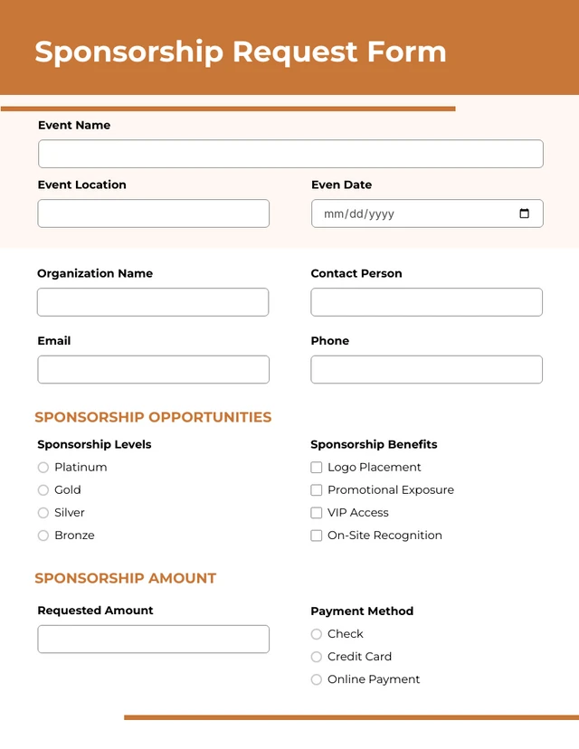 Orange and White Simple Sponsorship Form Template