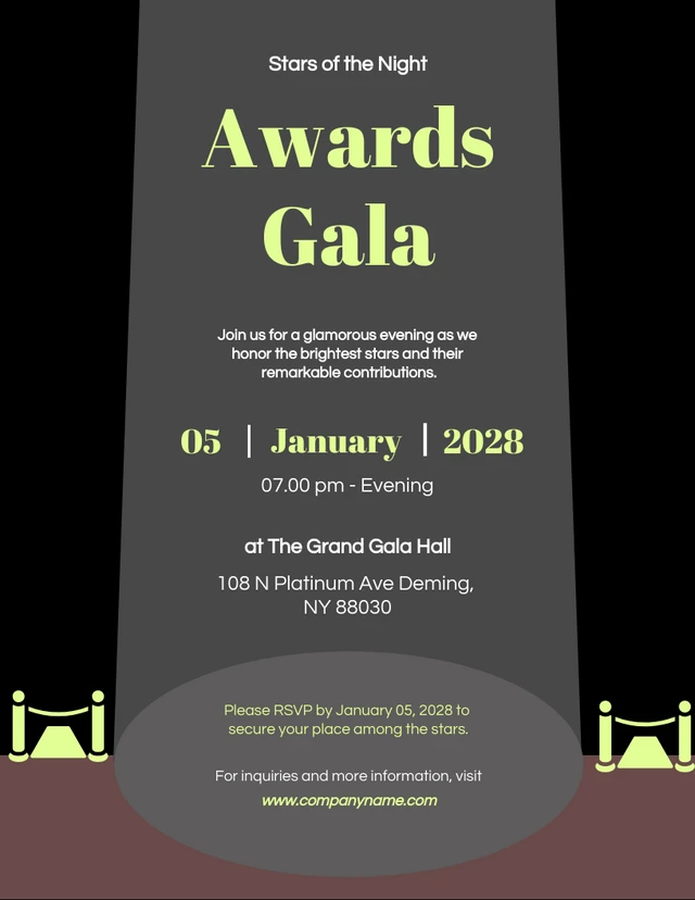 Black, Brown And Green Light Minimalist Awards Invitations Template