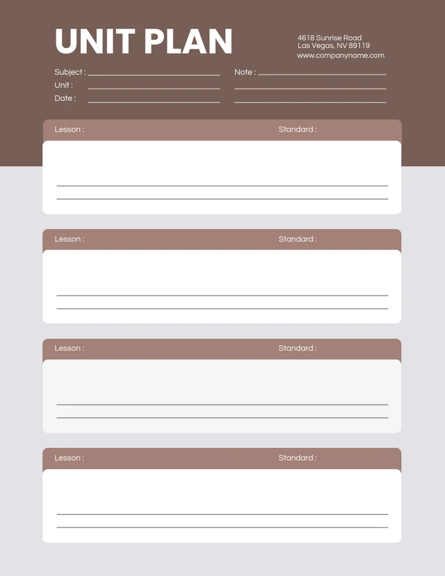 Cream Gray Unit Plan Template