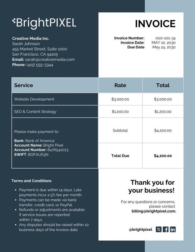 Commercial Service Invoice Table Chart Template Commercial Service Invoice Table Chart Template