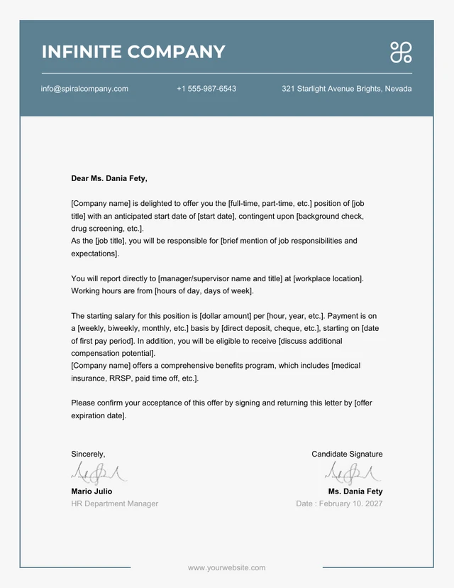 Grayish Blue Modern Offer Letter  Template