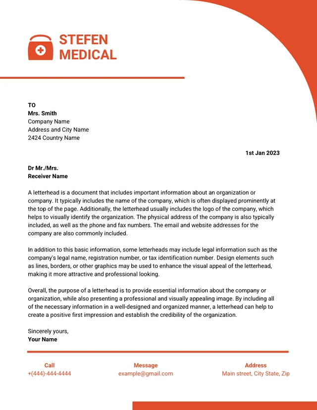 White And Orange Minimalist Professional Medical Letterhead Template
