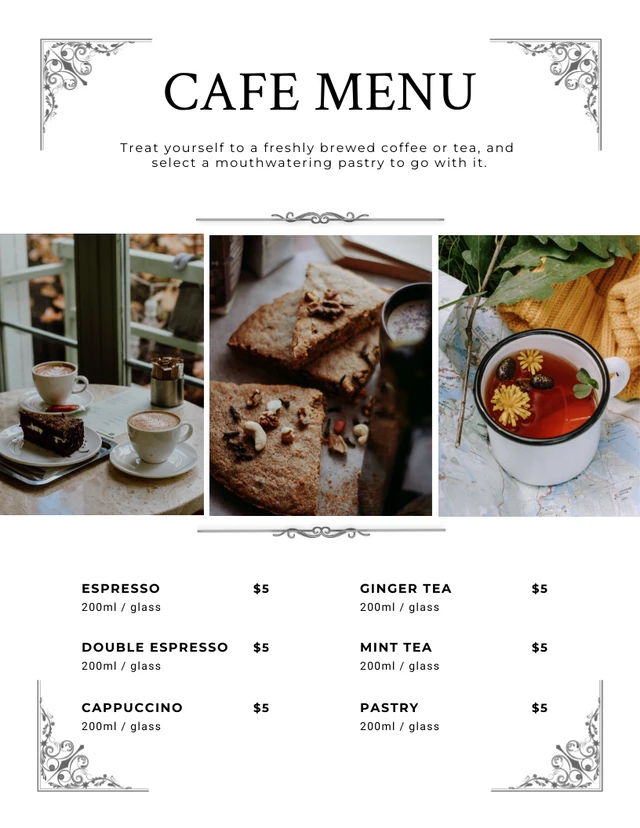 White Classic Simple Cafe Menu Template