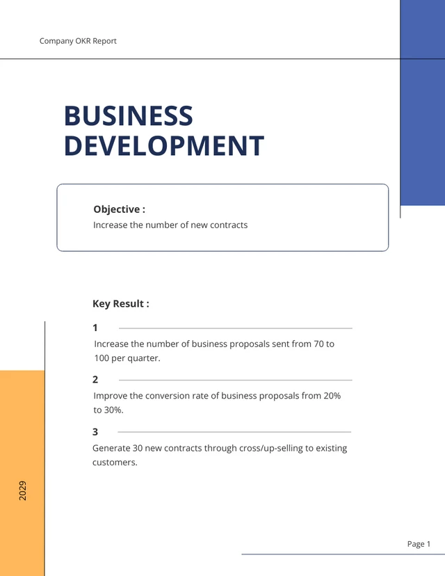 Blue And Yellow Pastel OKR Report - Page 1