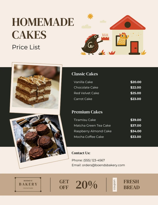 Homemade Cake Price List Template