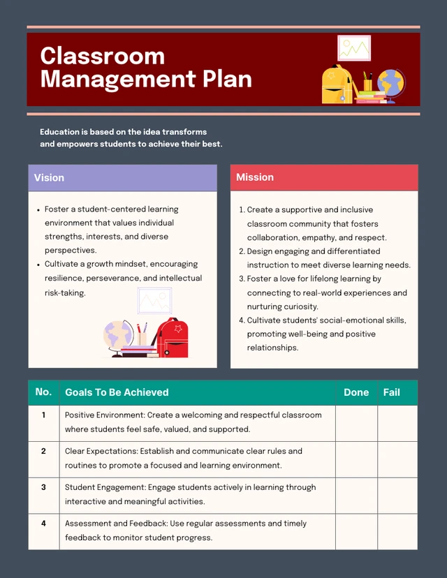 Fun Green Blackboard Classroom Management Plan Template